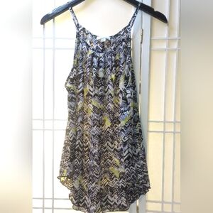 EVEREVE Allison Joy Women's New Black Lime Piper Zig Zag Tank Large Made in USA